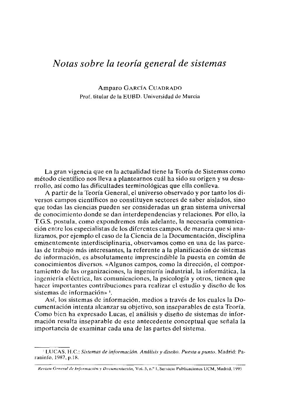 Notas sobre la teoría general de los sistemas